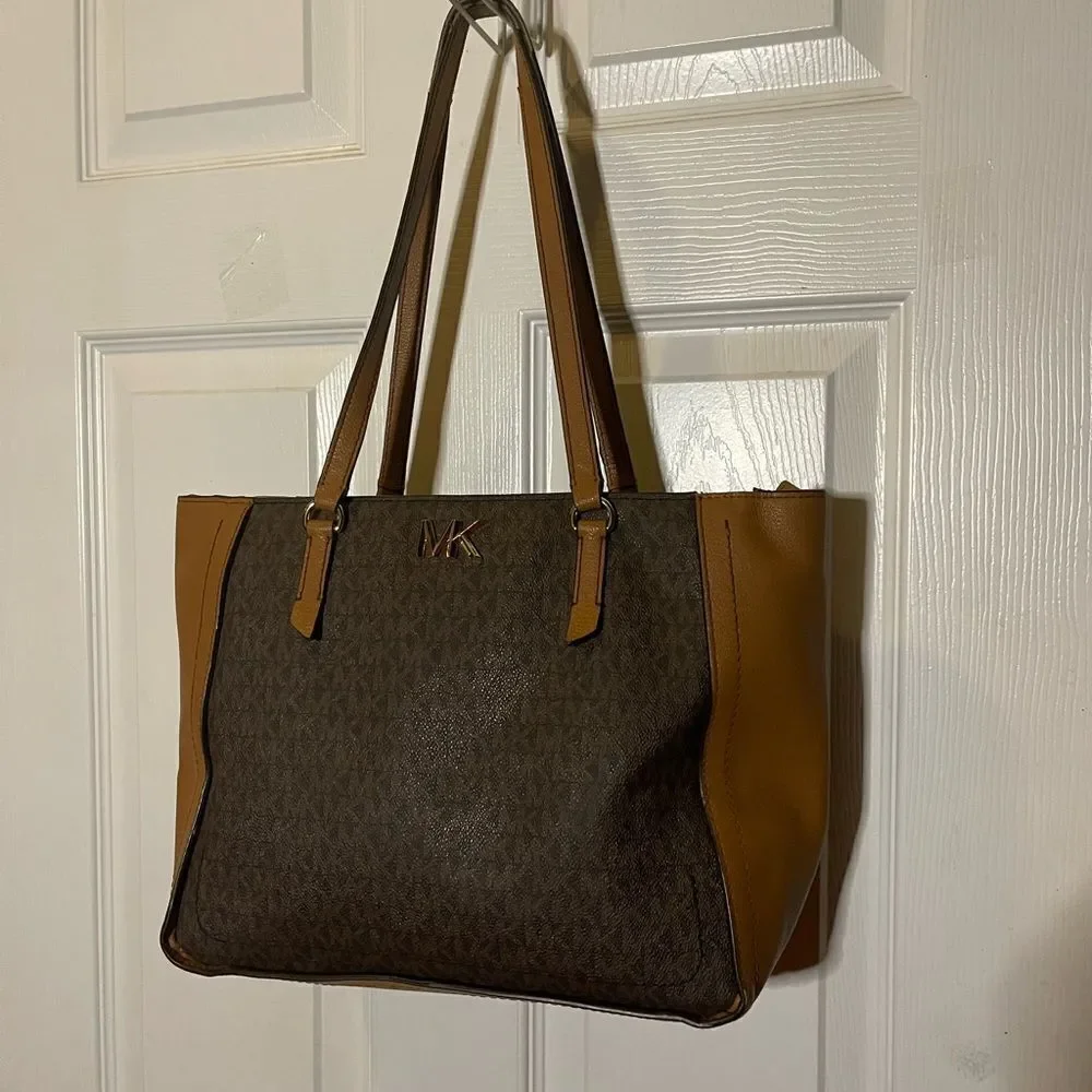 Michael Kors Brown and Tan Tote Bag with Structured Design